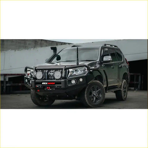 Black rock armor front bumper with integrated circular lights rugged offroad design for toyota prado 150 4wd ute