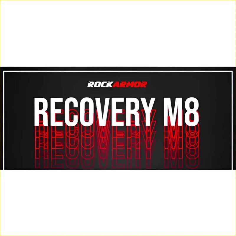 Rockarmor recovery m8 logo in bold white and red on black textured background for 4wd ute offroad kit