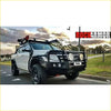 Black rockarmor elite bullbar front bumper with integrated round headlights and aux lights for ford ranger 4wd ute