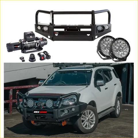 Black rock armor elite bullbar frontal combo with led lights and winch mount for isuzu mu-x 4wd ute offroad