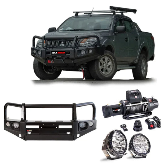 Off-road vehicle accessories featuring Rockarmor Elite Bullbar and synthetic winch rope