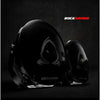 Black rockarmor glossy motorcycle helmet with white logo shown with rockarmor elite hoop steel bullbar for 4wd ute offroad