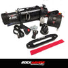Black rockarmor recovery m8 12000-pound electric winch with rope and controls in 4wd ute offroad bullbar combo package