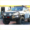 Black rockarmor elite hoop steel bullbar with integrated circular led lights for isuzu dmax 4wd ute offroad use
