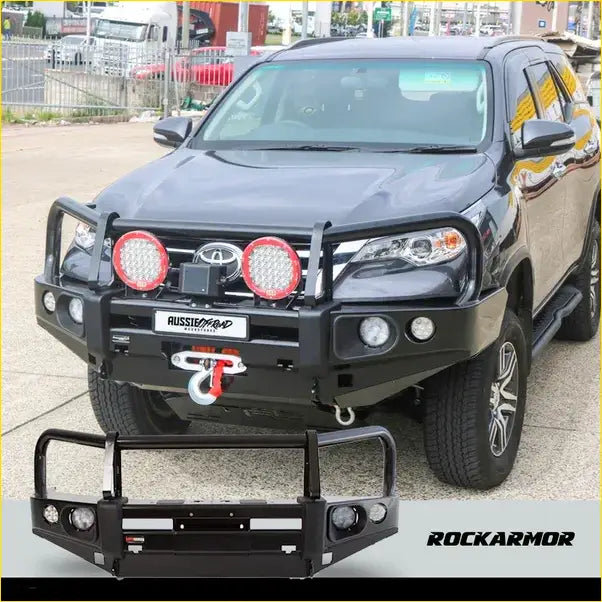 Black rockarmor elite hoop steel bullbar front bumper with led lights and winch mount for toyota 4runner 4wd offroad