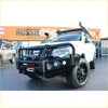 Black steel rockarmor elite hoop bullbar with lights and winch mount on white toyota hilux ute for offroad 4wd use