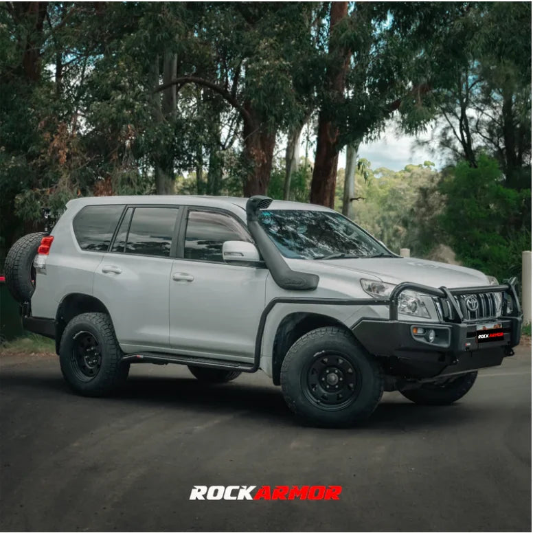 White off-road SUV with Rockarmor Elite Steel Bullbar for Toyota Prado Fj150