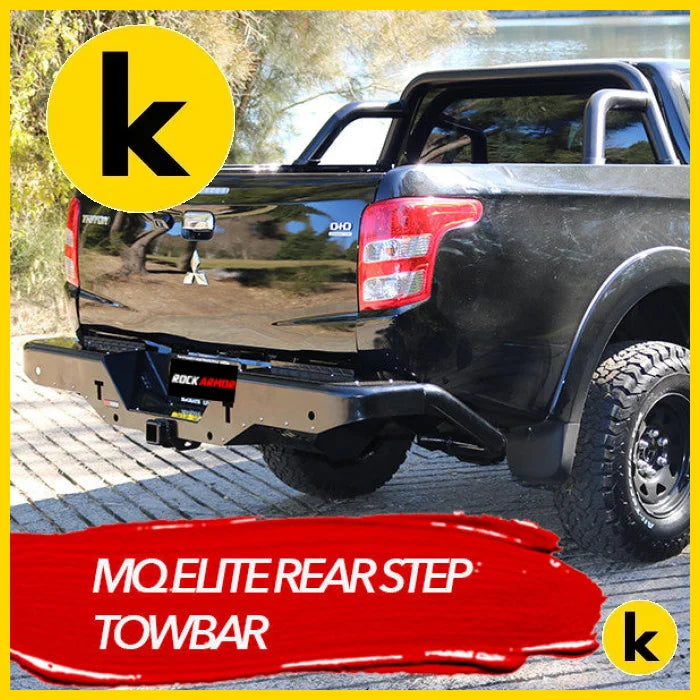 Rockarmor Elite Steel Rear Step / Tow Bar To Suit Mitsubishi Triton Mq 2015 - 2018 Rear Step