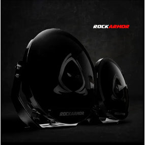 Glossy black off-road driving lights on Rockarmor Gt Hoop Bullbar for Toyota Hilux N70