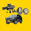 Black rugged suv with rockarmor gt hoop steel bullbar combo featuring winch led lights and control units on isuzu mux