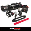 Black rockarmor recovery m8 12,000 pound electric winch with coiled rope and controls for 4wd ute offroad use