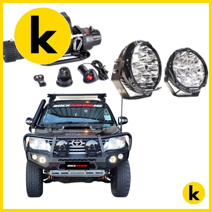 Rockarmor Gt Hoop Steel Bullbar Combo - Toyota Hilux N70 2012-15 Winch Bar Combo