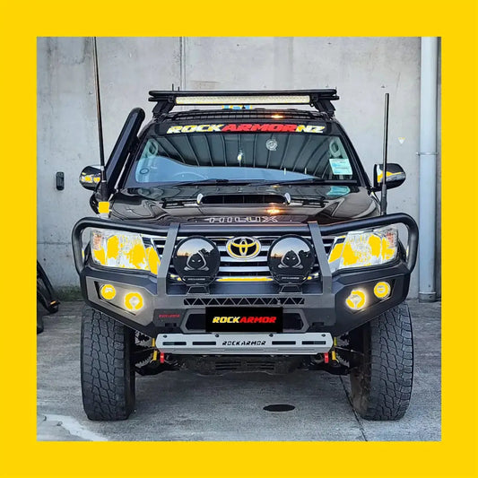 Black toyota land cruiser with rugged steel rockarmor gt hoop bullbar for tough off-road protection