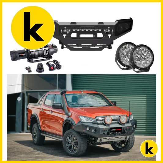Rockarmor Gt Hoopless Bullbar Frontal Combo Pack - Isuzu Dmax 08/2020-2024 Winch Bar Combo