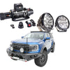 Blue ford ranger ute with rockarmor gt hoopless steel bullbar combo, black bumper, roof rack, and offroad led lights