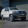 White toyota hilux with rockarmor gt hoopless steel bullbar black front bumper guard and silver alloy wheels