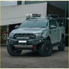 Silver ford ranger ute with rockarmor gt hoopless steel bullbar full bar replacement and black offroad 4wd tires
