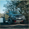 Black mazda bt50 ute with rockarmor gt hoopless steel bullbar in matte finish built for rugged offroad 4wd use