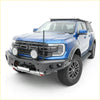 Blue ford ranger raptor with a black rockarmor gt hoopless steel bullbar full bar replacement front bumper and roof rack