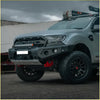 Gray ford ranger ute with rockarmor gt hoopless steel bullbar rugged front bumper black offroad tires roof rack 4wd