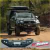 Black rockarmor gt hoopless steel bullbar for toyota hilux 2020 to current with integrated lights for 4wd ute offroad use