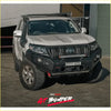 White toyota land cruiser prado with black rockarmor gt hoopless steel bullbar and roof rack for offroad 4wd use