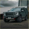 Dark green ford ranger ute with rockarmor gt steel hoop bullbar combo, rugged steel 4wd front bumper for offroad use