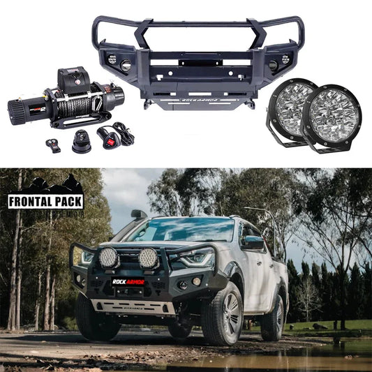 Steel hoop bullbar with winch, bumper, and lights for Isuzu Dmax 08/2020-2024