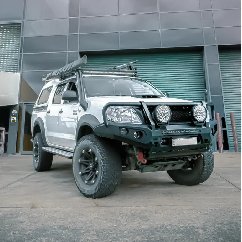White off-road pickup truck with steel hoop bullbar from Rockarmor Gt Steel Hoop Bullbar Pack