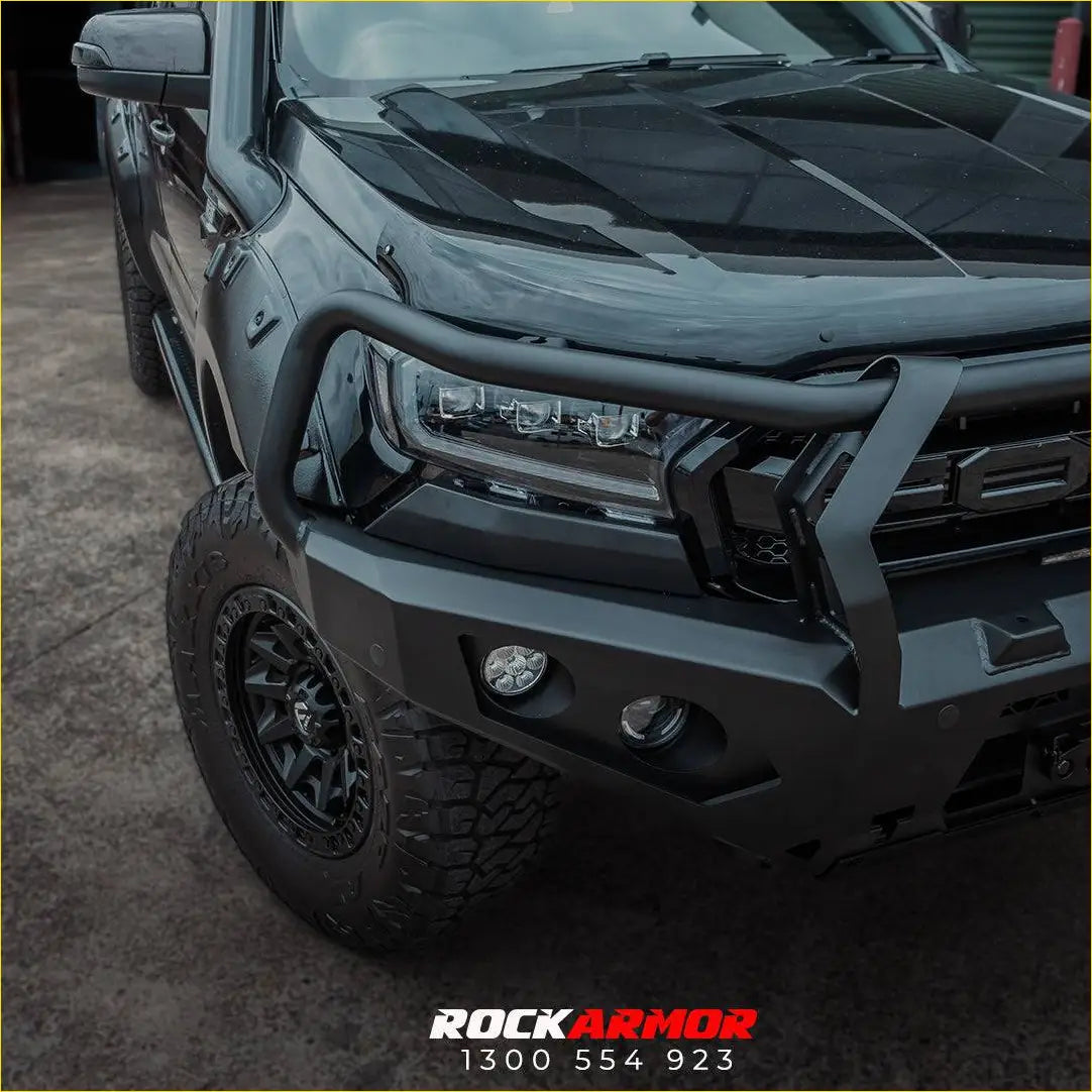 Black rockarmor steel hoop bullbar front bumper guard with integrated led lights for ford ranger px2 and 3
