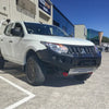 White mitsubishi mq triton ute with rockarmor GT steel hoopless bullbar combo featuring black bumper and red tow hooks for 4wd offroad