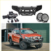 Black metal front bumper with integrated led lights and mounting points for offroad 4wd ute mazda bt50 2020+