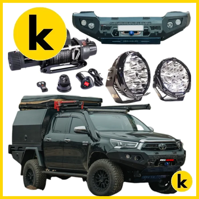 Rockarmor Gt Steel Hoopless Bullbar Combo Pack - Toyota Hilux 2020 + Winch Bar Combo