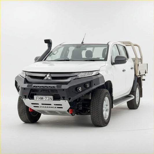 White mitsubishi triton mr with black and silver rockarmor gt steel hoopless bullbar and side steps