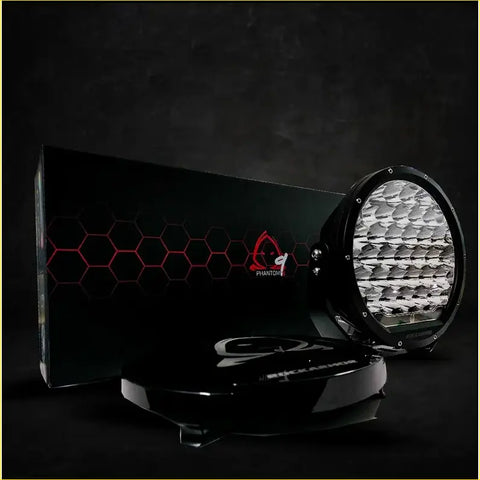 Rockarmor phantom 9inch black circular led driving light with bright white leds for 4wd ute and offroad use