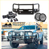 Black metal rockarmor bullbar with circular led lights and winch mount for mitsubishi triton ute offroad 4wd use