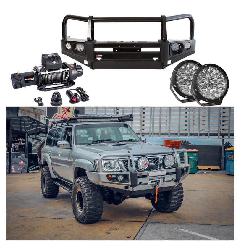 Rockarmor Premium Bullbar Frontal Combo To Suit Nissan Patrol Gu4 2005 To Current (Full Bar Replacement) - Winch Bar