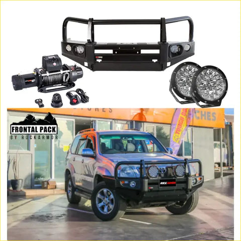 Black metal rockarmor premium bullbar with round headlights rugged design for toyota prado 120 2003-2009
