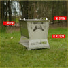 Silver metallic rockarmor premium camp fire pit with handle grips rectangular design perfect for offroad and 4wd use