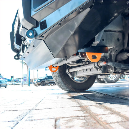 Black and orange undercarriage protection kit with metallic finish for rockarmor premium steel bullbar nissan navara d40