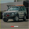Silver toyota land cruiser with black rockarmor steel bullbar and roof rack perfect for offroad 4wd and ute use