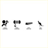 Black silhouette icons showing airbag and winch compatibility 63mm steel tube and roo proof features for rockarmor rock pack bullbar and rock sliders for toyota hilux n70 2005 to 2011