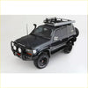 Black toyota land cruiser fj80 1992-1997 with rockarmor rock pack premium bullbar rugged off-road roof rack shown from back
