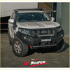 White toyota land cruiser prado with black gt hoopless bullbar and roof rack from rockarmor rock pack