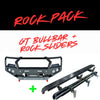 Black gt bullbar with integrated rock sliders textured metal build for tough 4wd offroad use on toyota prado 150