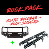 Black metal rockarmor elite bullbar with integrated headlights and rock sliders for toyota prado fj150 4wd offroad ute
