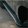 Black diamond plate textured rockarmor side step with sleek finish and red branding for prado 150 4wd offroad use