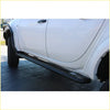 Black metal side step made from steel for white mitsubishi triton ml/mn 4wd ute perfect for offroad use