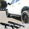 Black textured steel rockarmor rockslider side steps with mounting brackets for mitsubishi triton ute 4wd offroad
