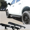 Black textured steel rockarmor side step bars with mounting brackets for mitsubishi triton mv 4wd ute offroad use
